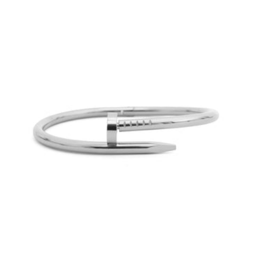 Silver nail bracelet on a white background