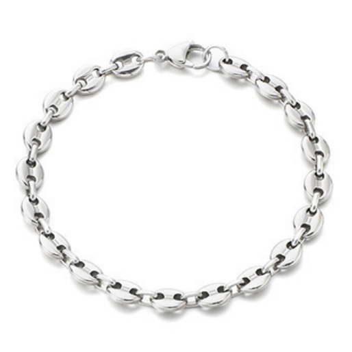 Silver mariner chain bracelet on a white background