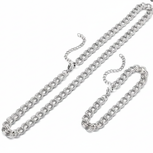 Silver chain necklace on a white background