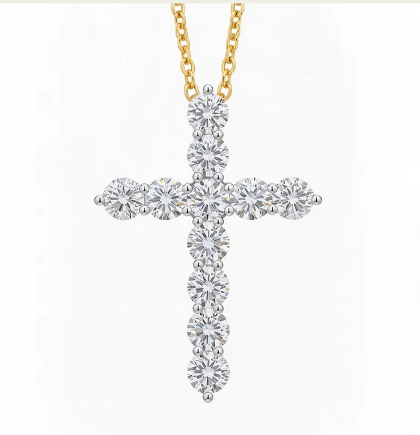 Mossainite Cross Pendant Necklace
