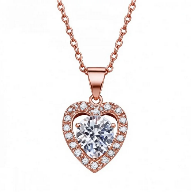 Gold Plated Heart Pendant Necklace with Moissanite