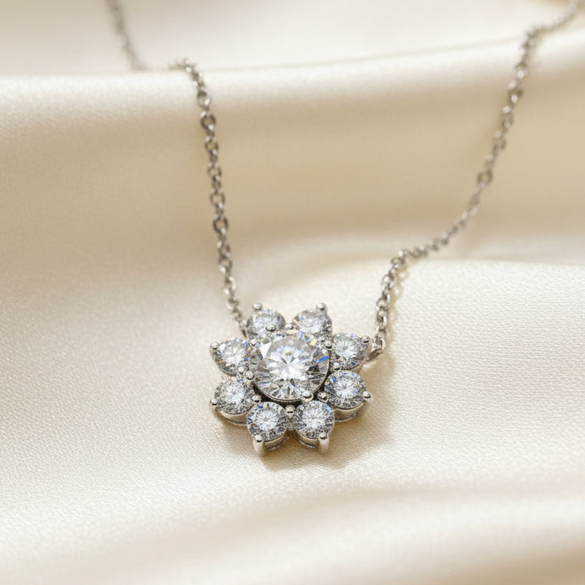 Sunflower Moissanite Pendant Necklace