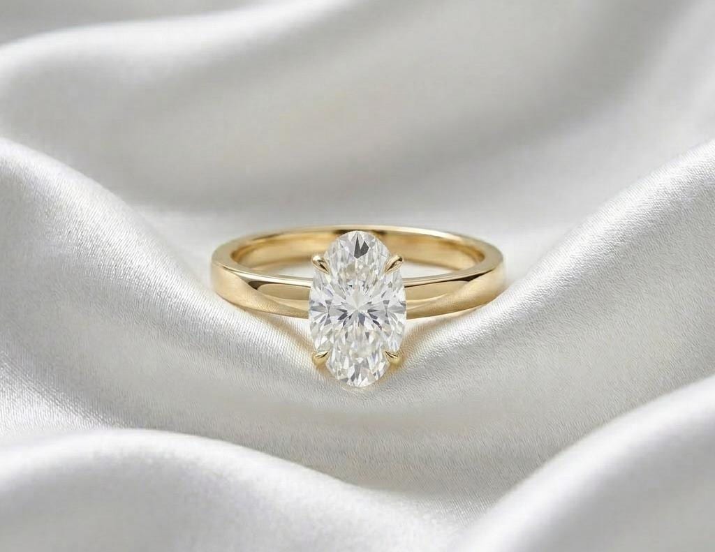 Gold Oval 3C Moissanite Solitary Engagement Ring