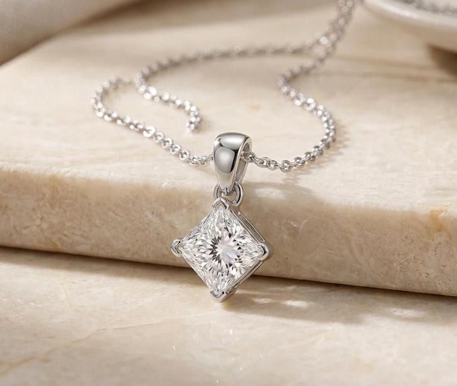 Princess Cut Solitary 1C Moissanite Pendant Necklace