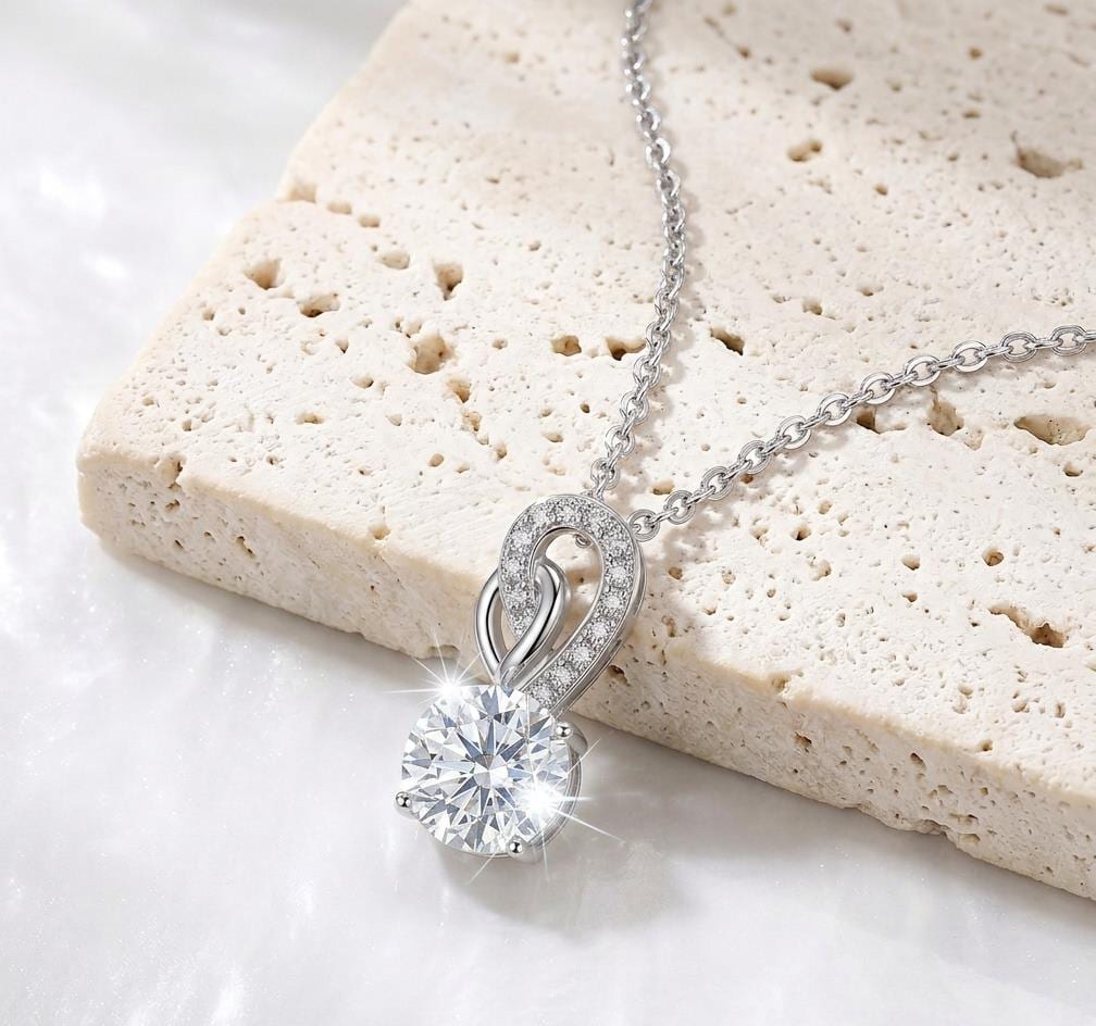Sterling Silver Love Knot Solitary Pendant Necklace