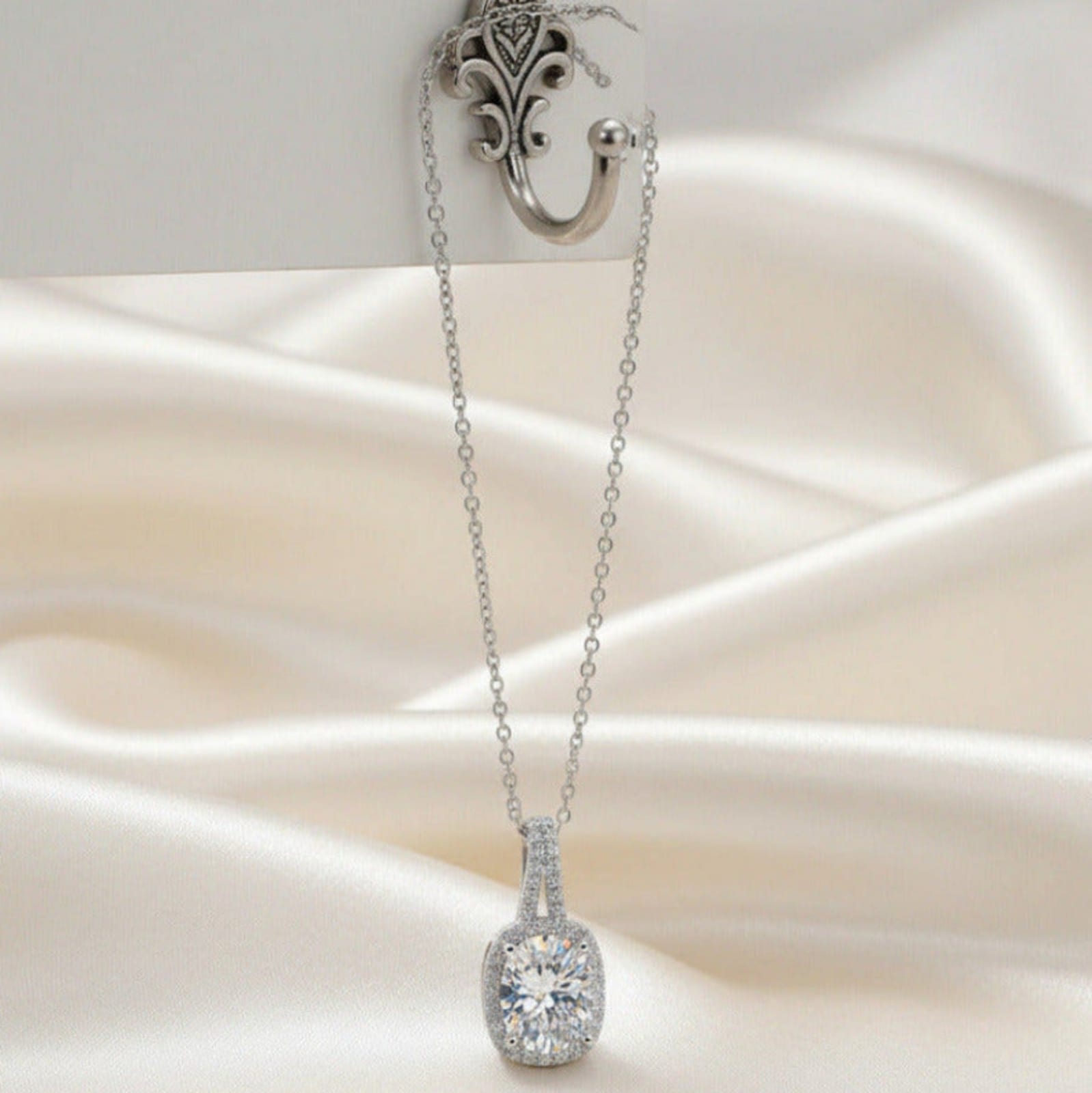 White Gold Square Cut Halo Pendant