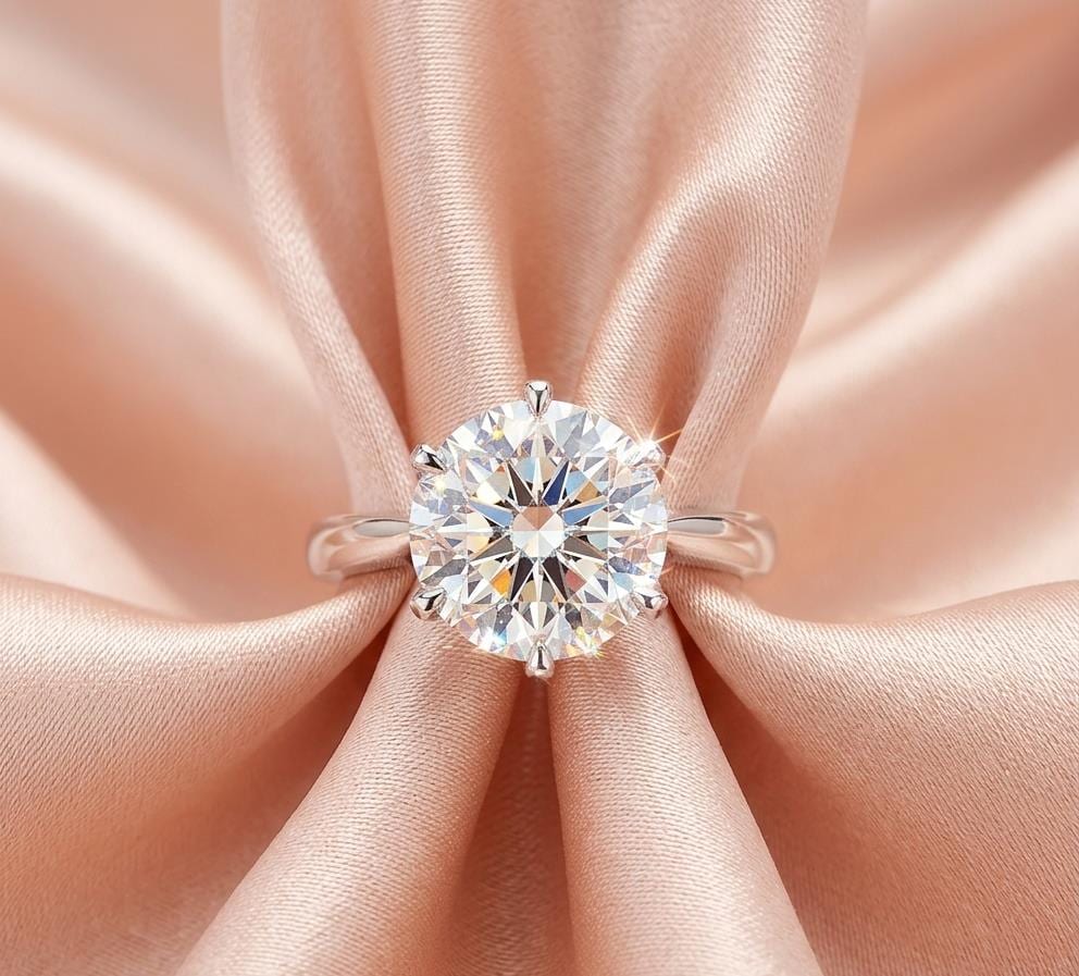 Silver Round Moissanite Solitary White Gold Ring