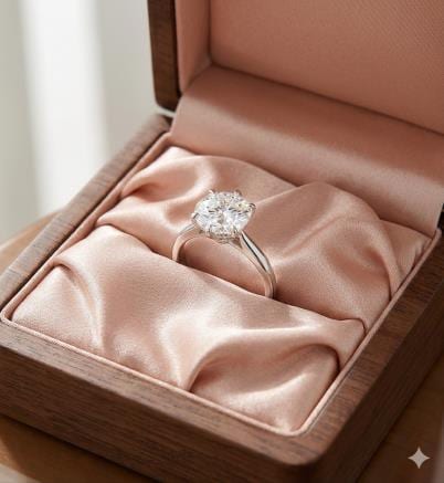 Silver Round Moissanite Solitary White Gold Ring