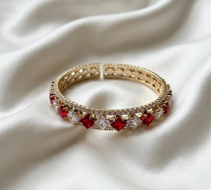 Vintage-Style Red and Clear Stone Bangle Bracelet
