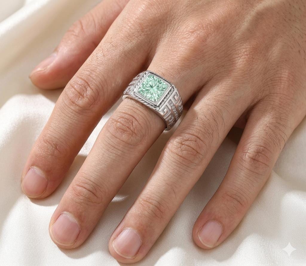 Men's Green Moissanite Ring