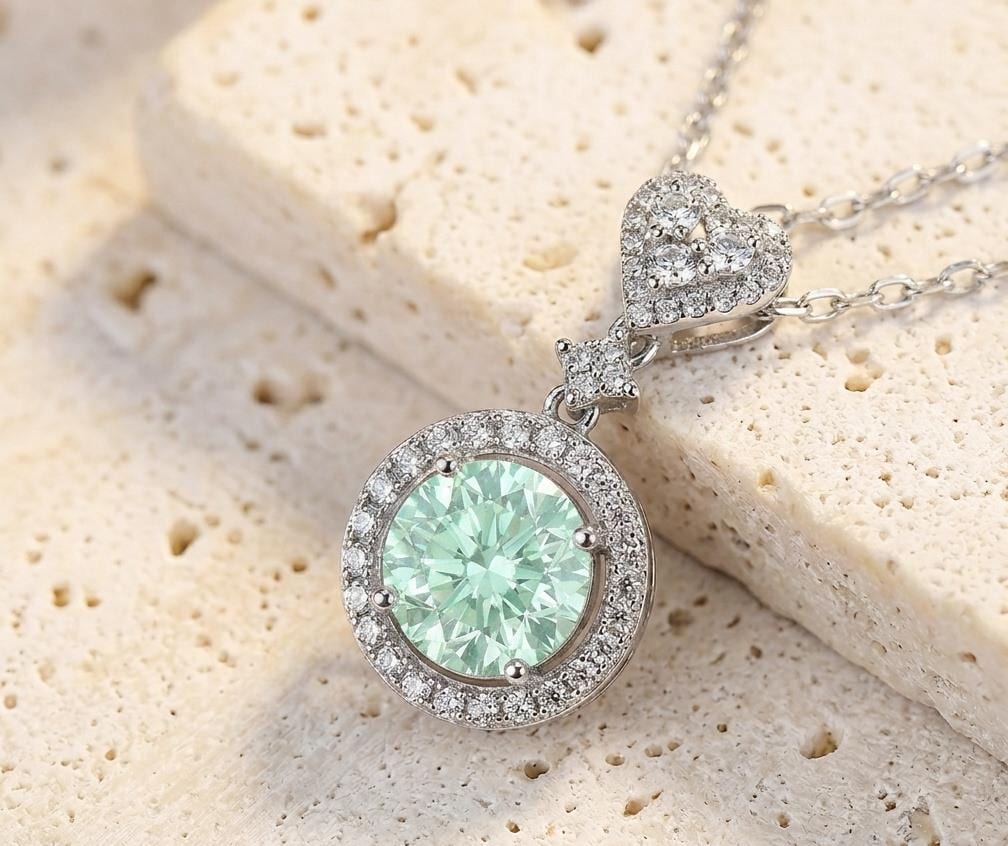 Green Moissanite White Gold Necklace