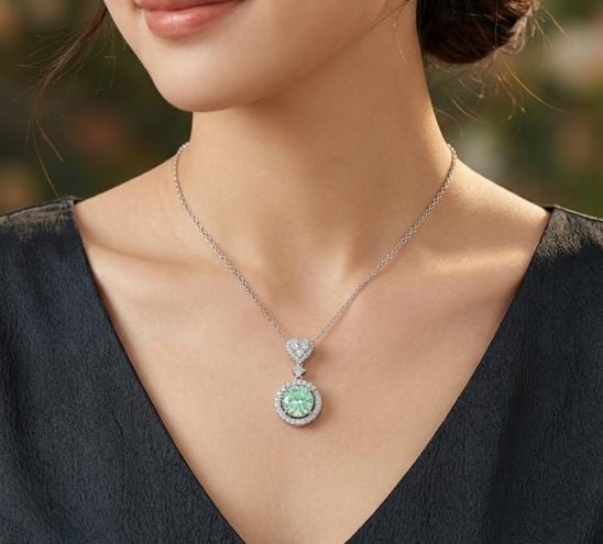Green Moissanite White Gold Necklace
