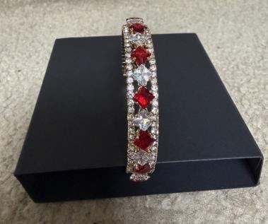 Vintage-Style Red and Clear Stone Bangle Bracelet
