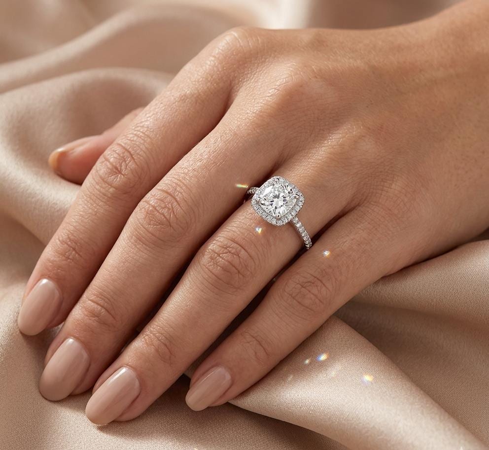 Cushion Cut Moissanite Halo Engagement Ring