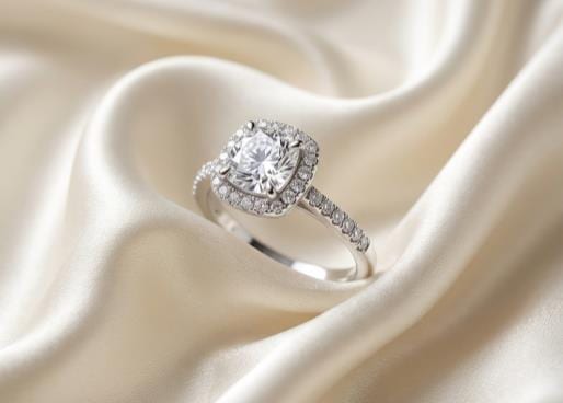 Cushion Cut Moissanite Halo Engagement Ring