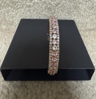 Rose Gold-Toned Pink and Clear Rhinestone Cuff Bangle