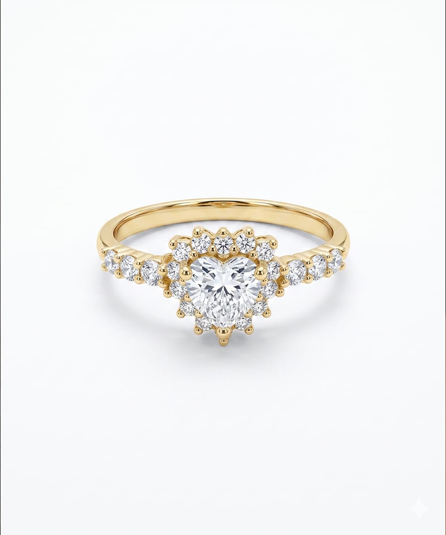 Heart-Shaped Sunburst Halo Ring