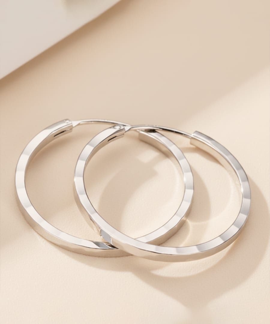Square Edge Silver Hoop Earrings