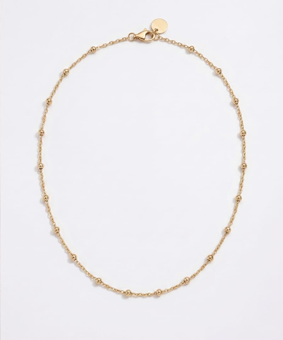 Gold Beaded Station Chain Necklace