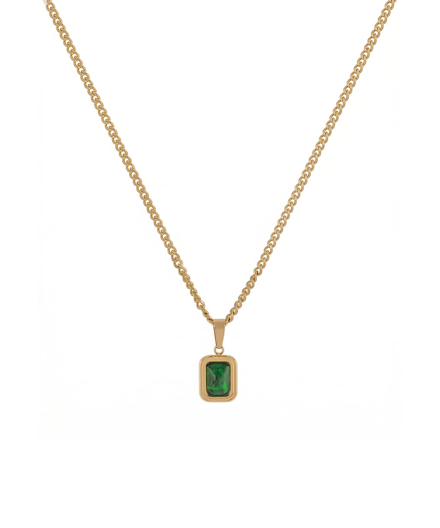 Gold Plated Necklace with Green Stone