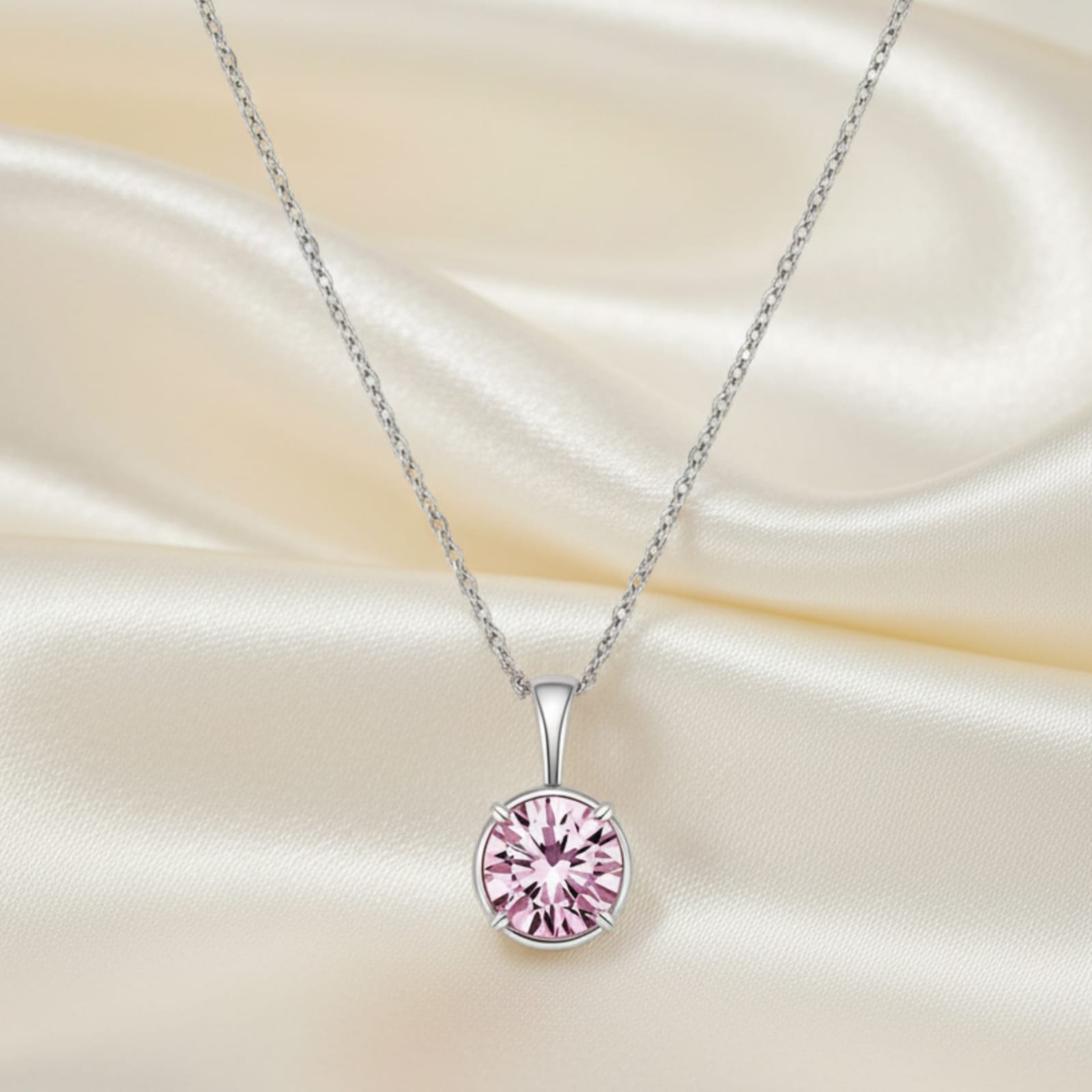 Pink Moissanite Solitary Necklace