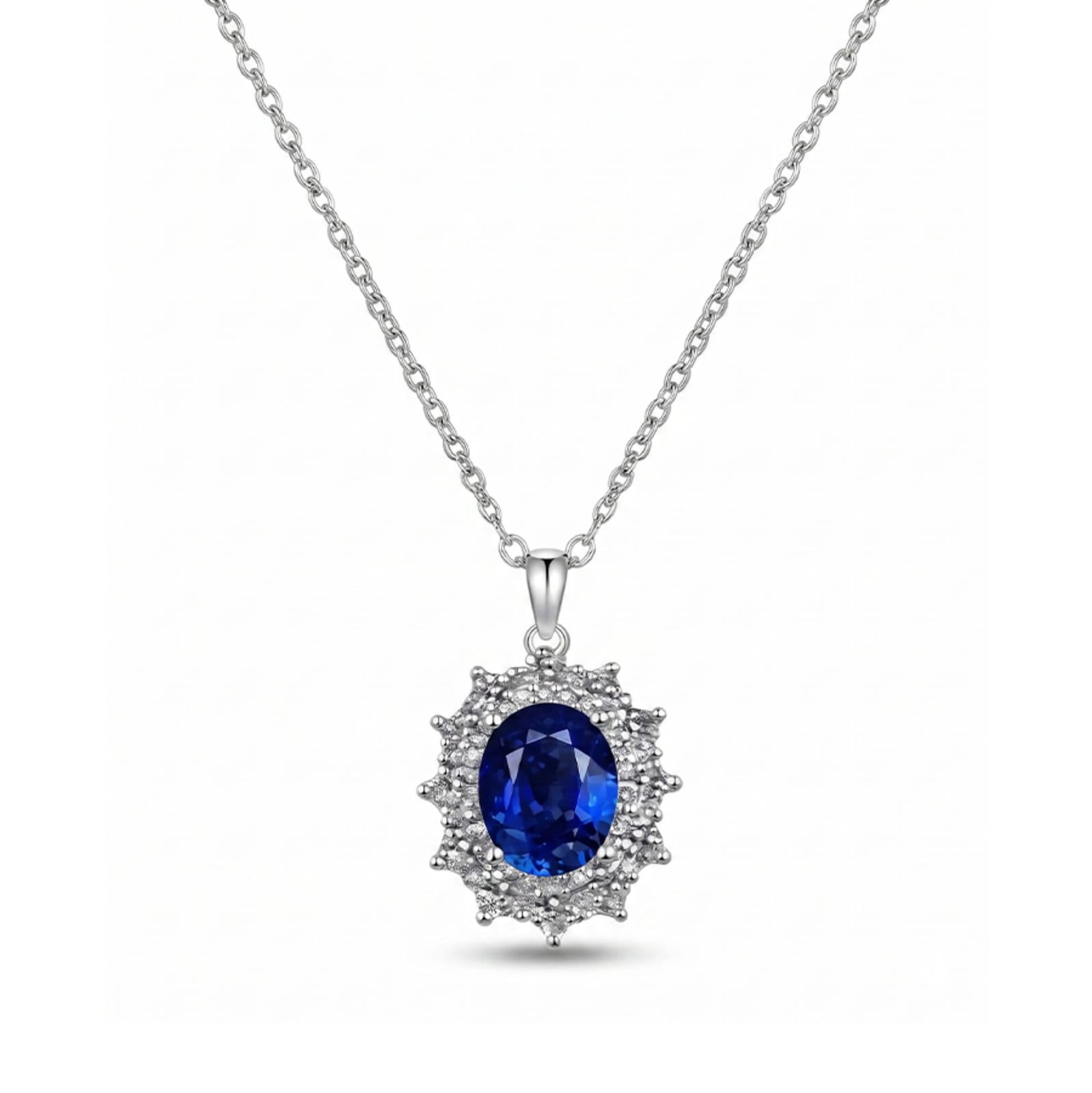 Oval Cut Blue Mossanite Halo Pendant