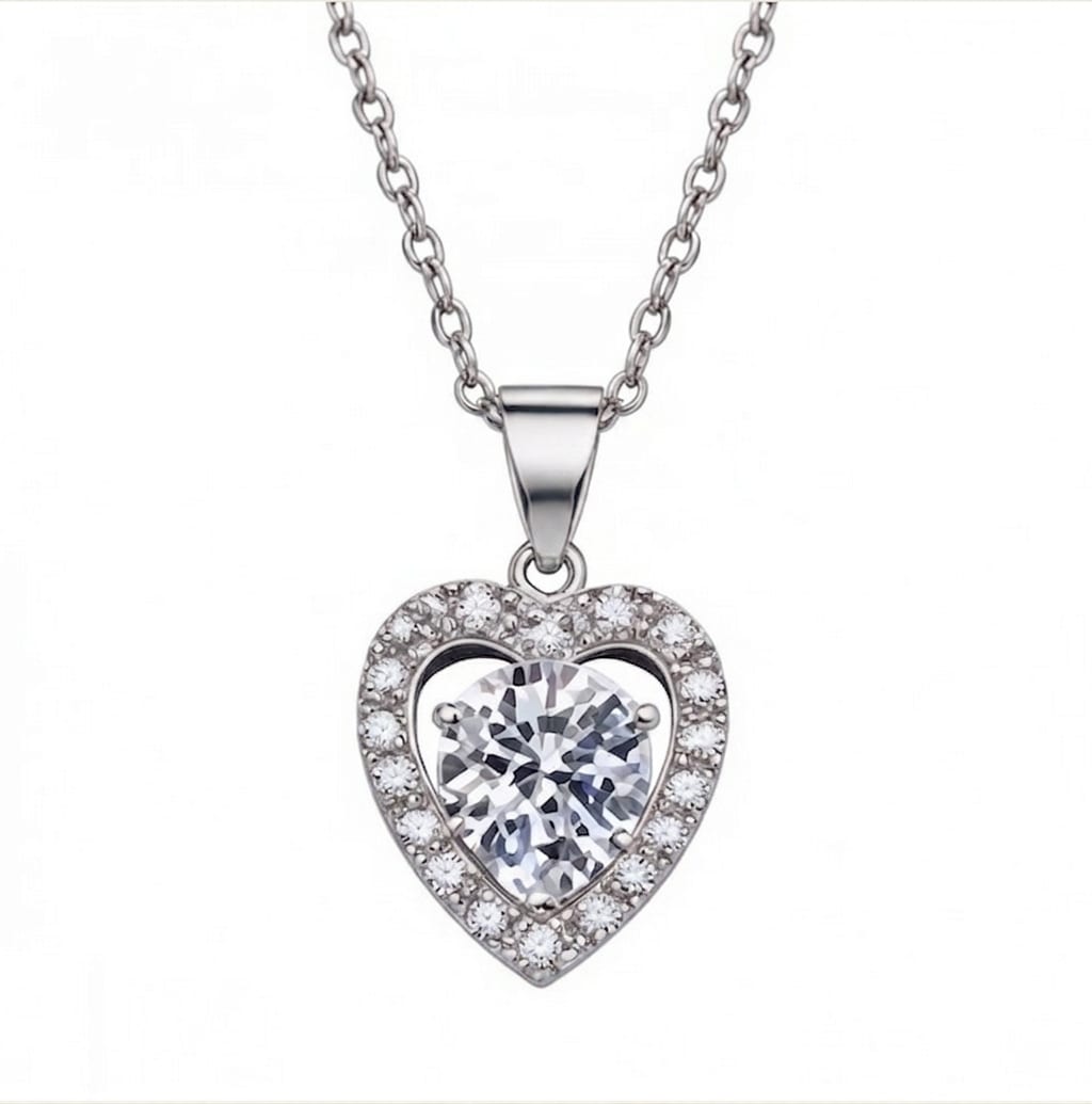 Gold Plated Heart Pendant Necklace with Moissanite