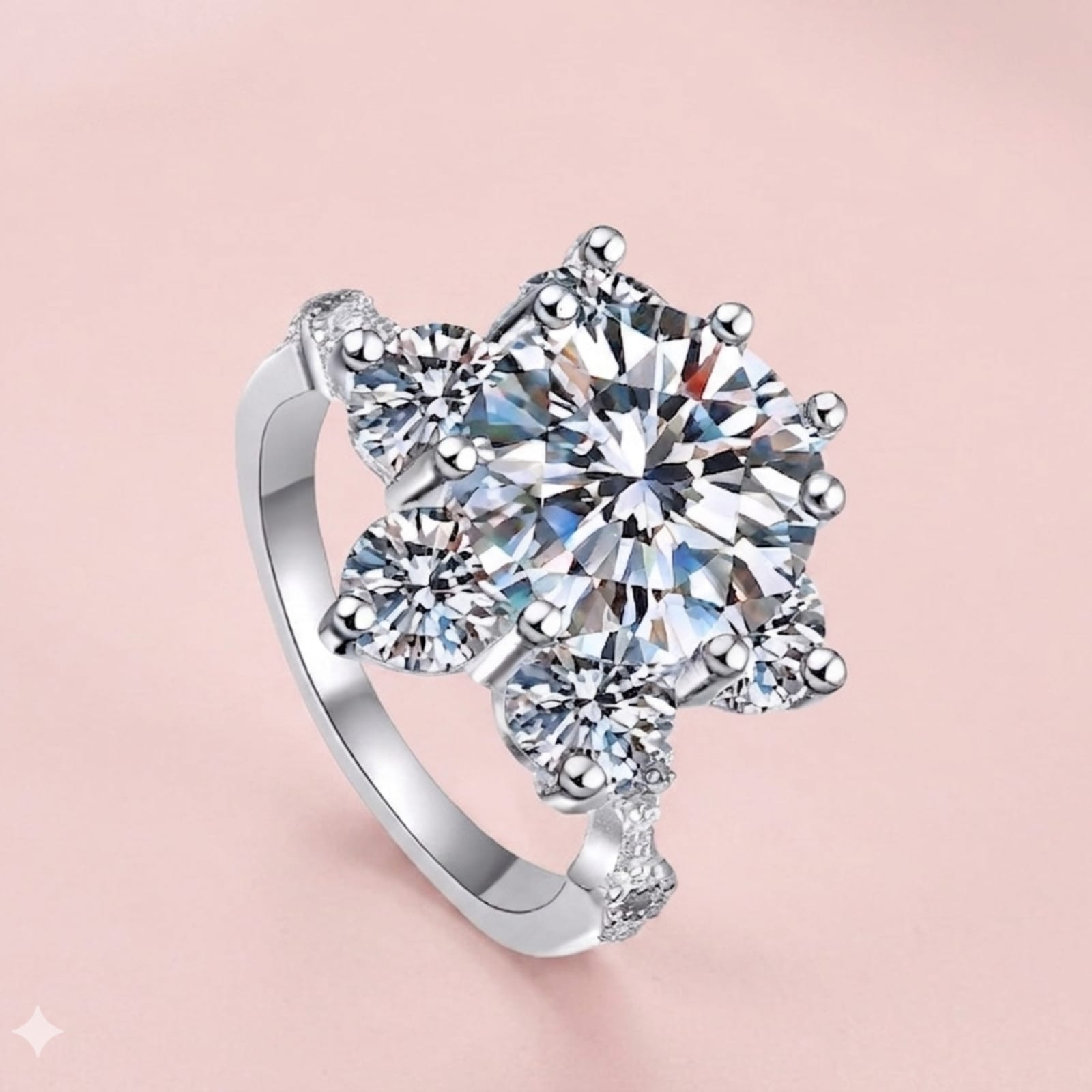 Moissanite Flower Cluster Ring