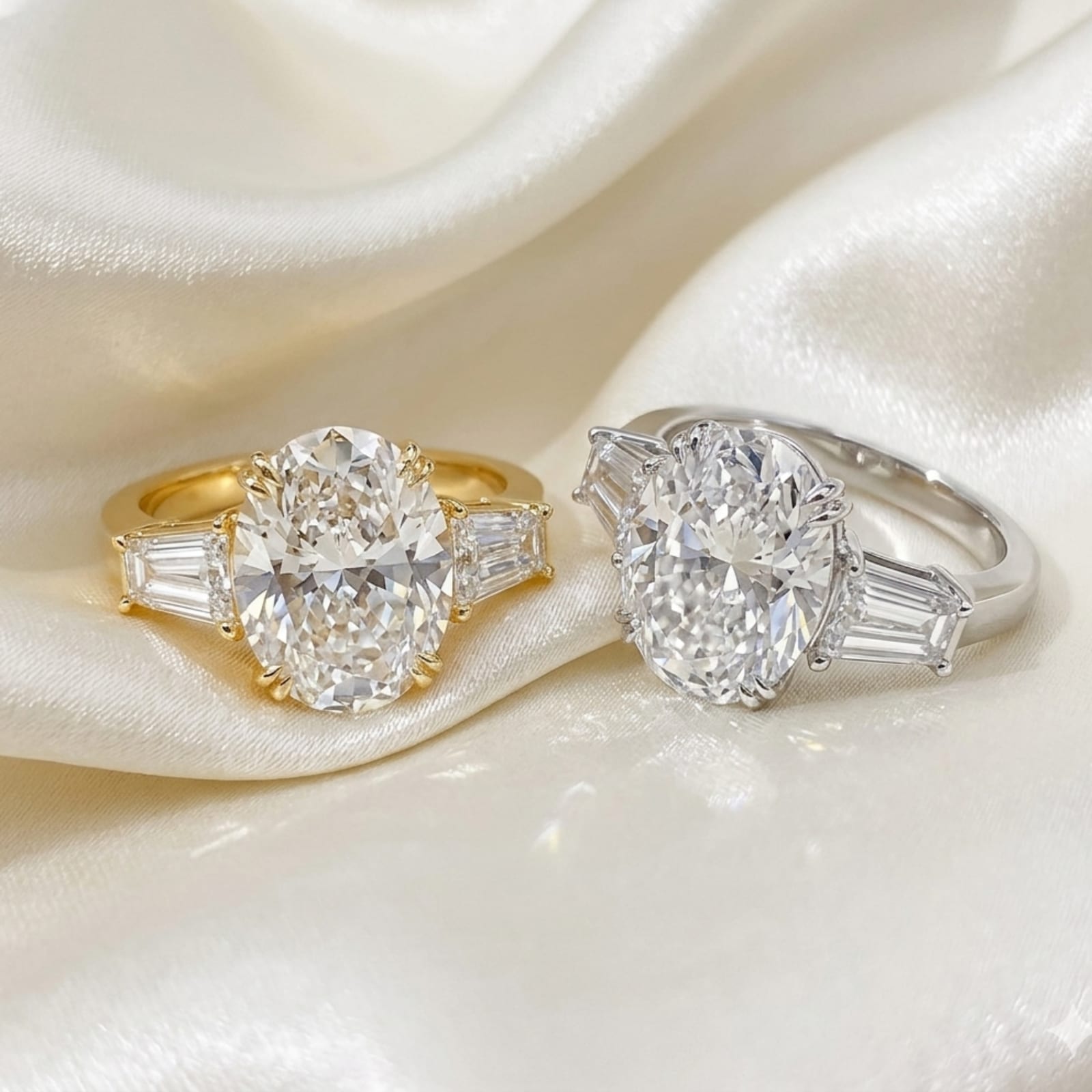 Oval and Baguette Moissanite Ring