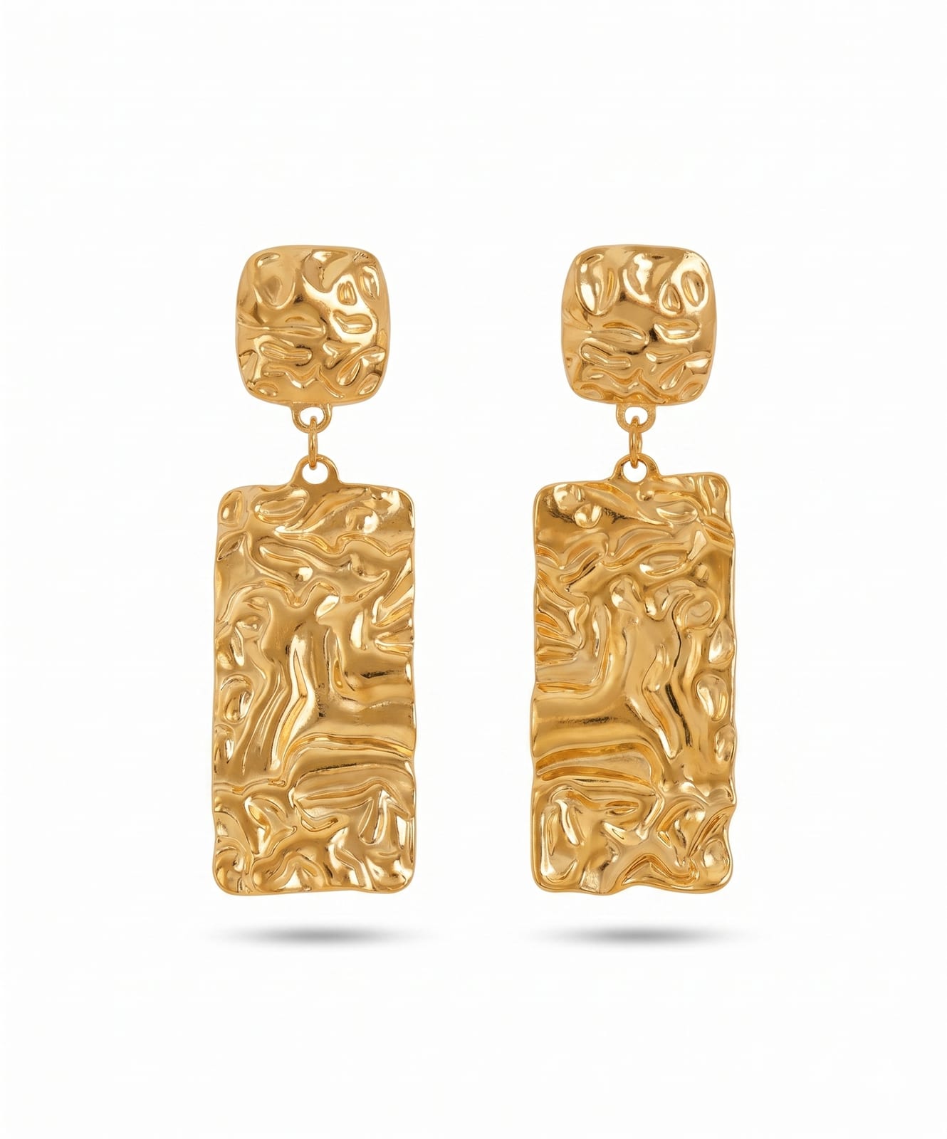 Drop Gold Rectangle Hammered Earrings