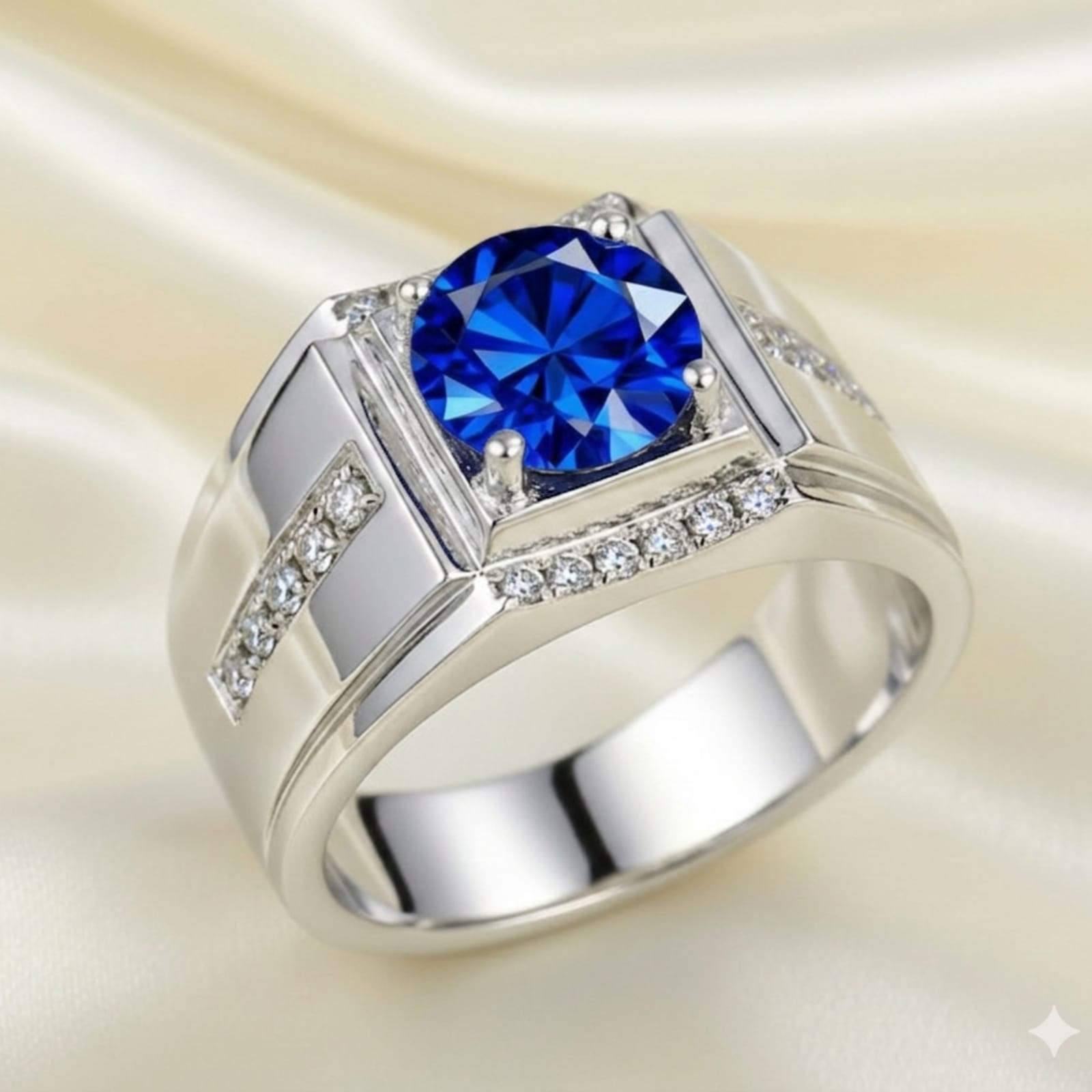 Blue Moissanite Men's Ring