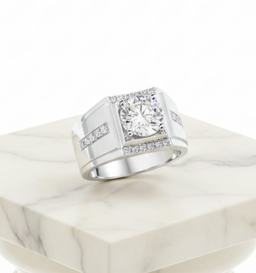 White Gold Men Moissanite Solitaire Ring