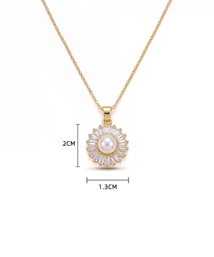 Pearl and Zirconia Halo Gold Plated Pendant Necklace