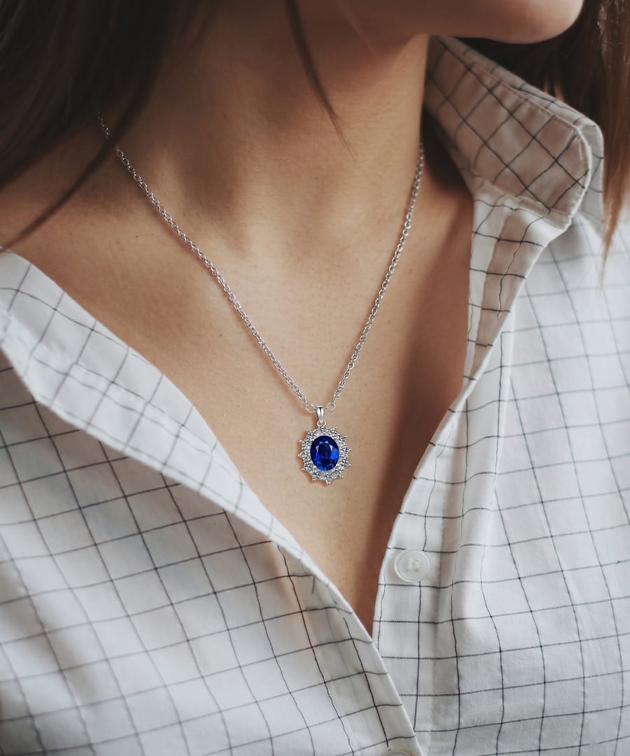 Oval Cut Blue Mossanite Halo Pendant