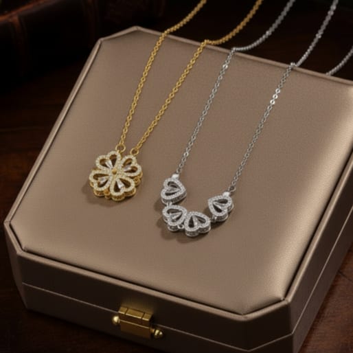 Magnetic Four Leaf Clover Heart Pendant Necklace