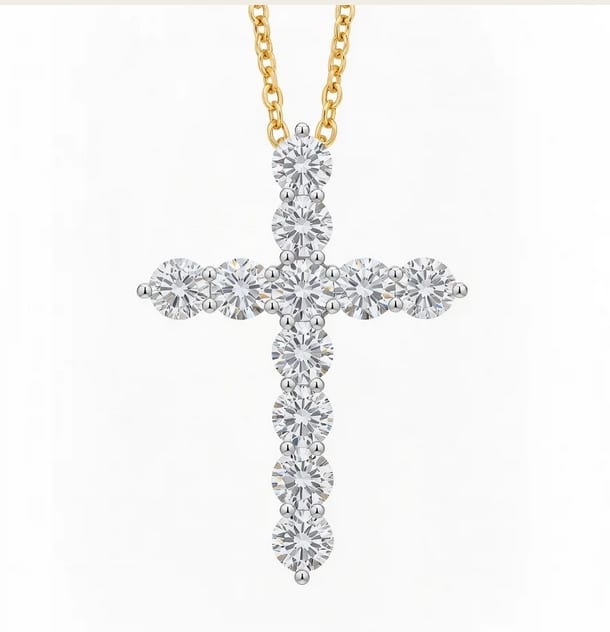 Mossainite Cross Pendant Necklace