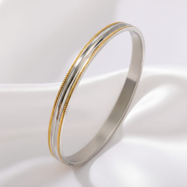 Two Tone Texturized Bangle Bracelet