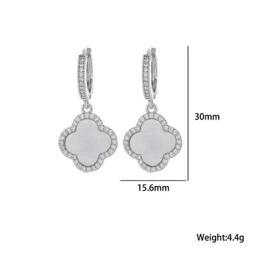 White Gold Plated Clover Dangle Earrings