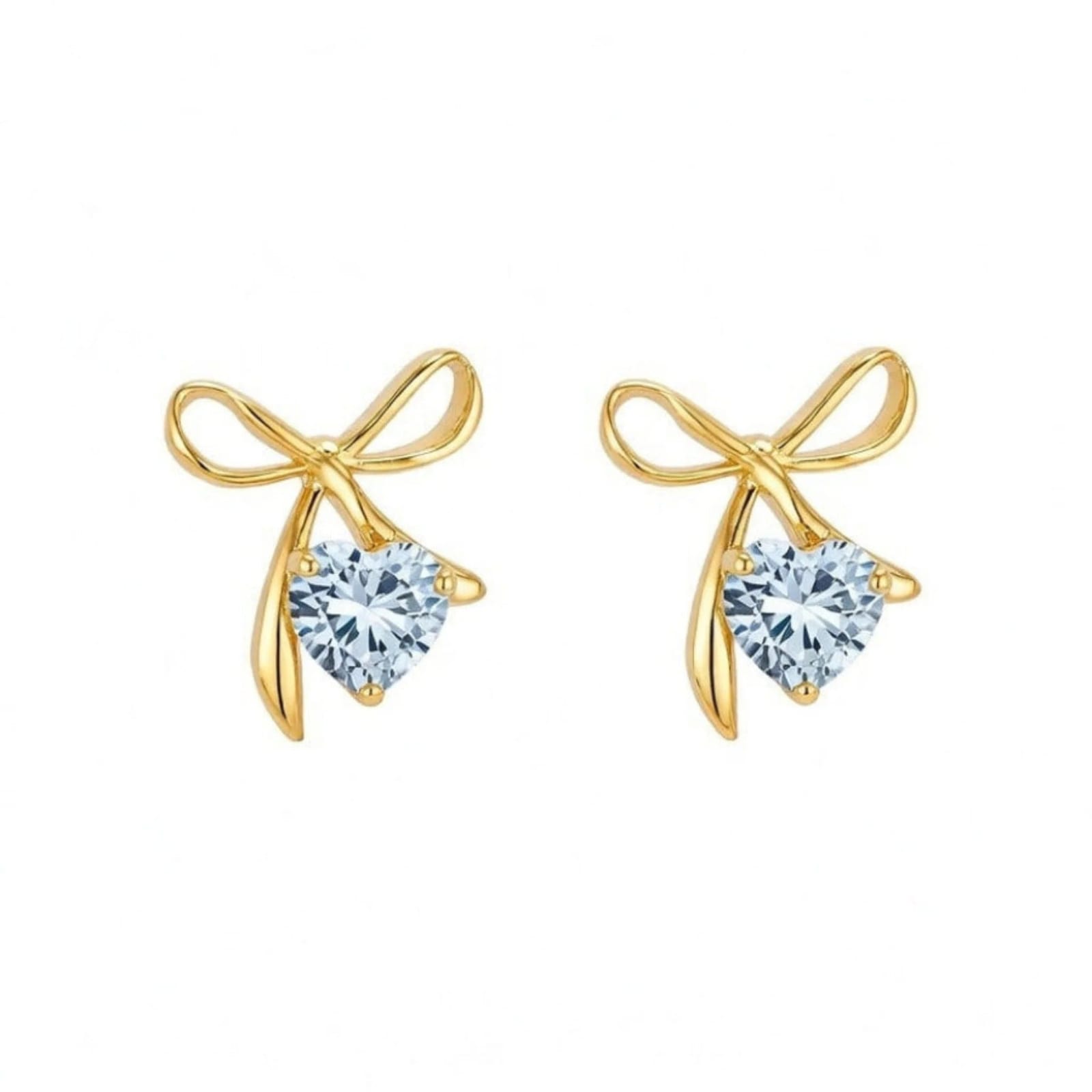 Gold Bow and Heart Drop Earrings