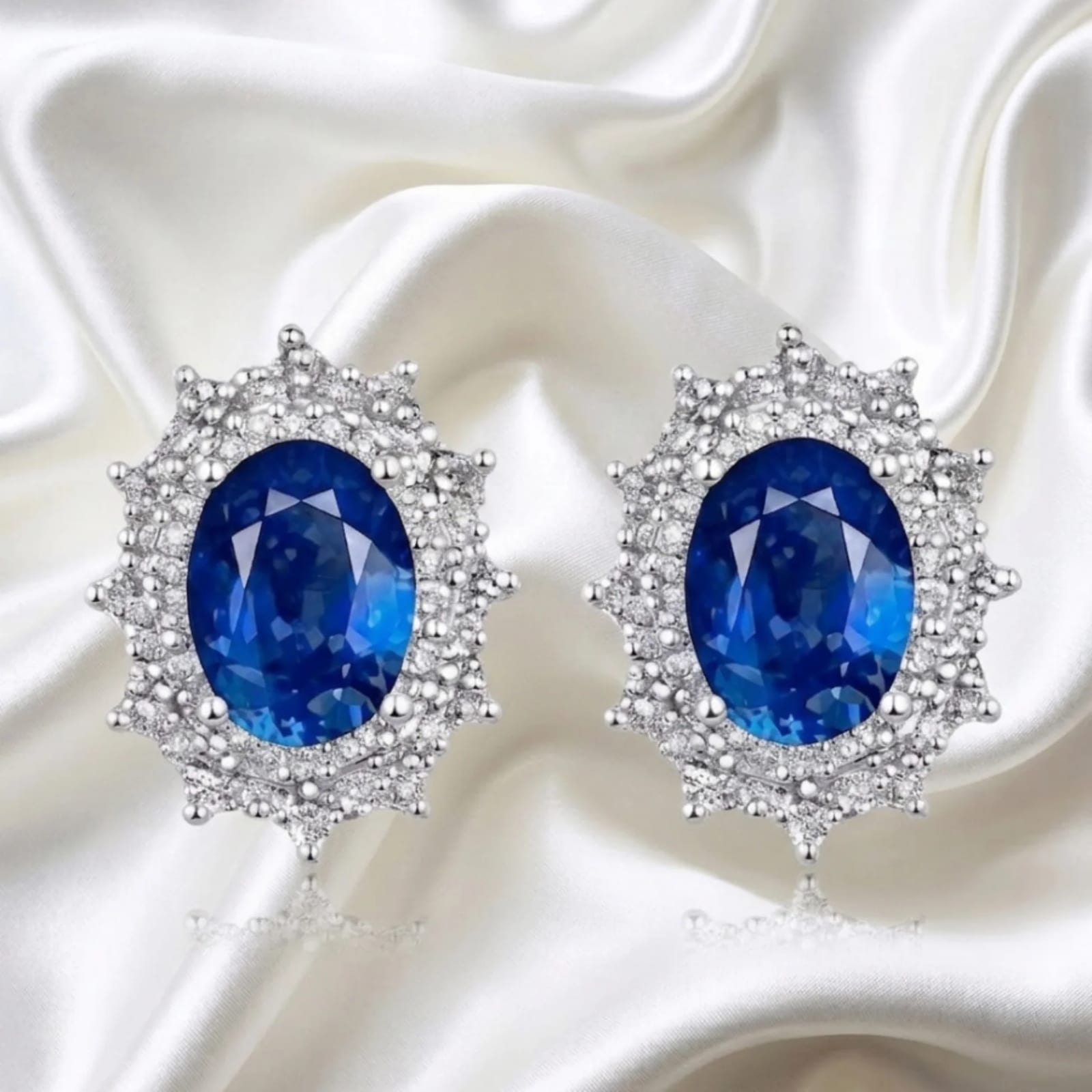 Blue Moissanite Halo Stud Earrings