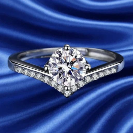 18K Gold Plated Adjustable Silver V-Band Ring with Moissanite