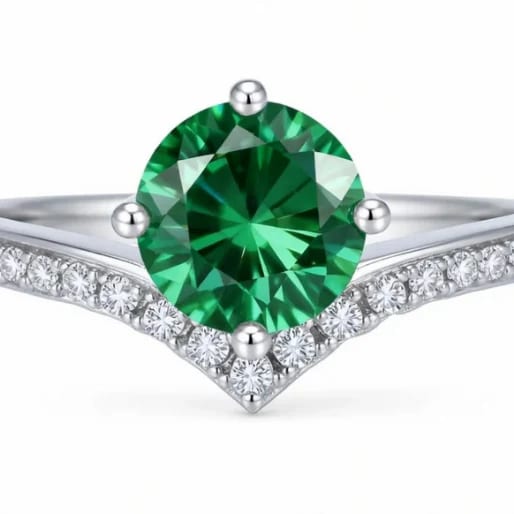 18K Gold Plated Adjustable Silver V-Band Ring with Moissanite