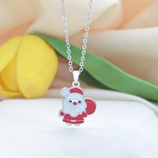 Christmas Santa necklace on a silver-tone chain