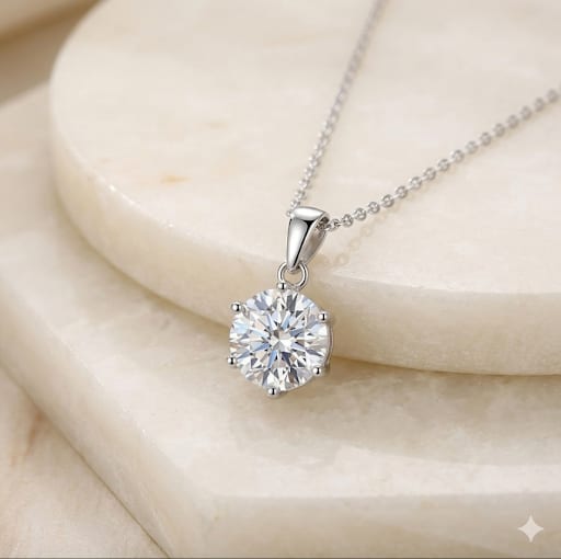 Silver 5C Moissanite Solitary Pendant Necklace