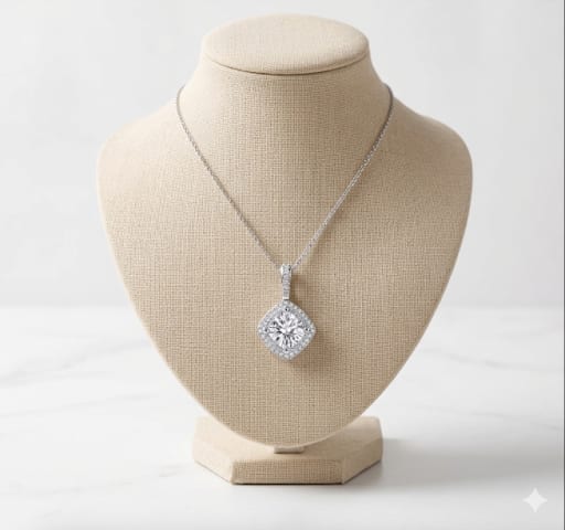 Moissanite Halo Pendant Necklace