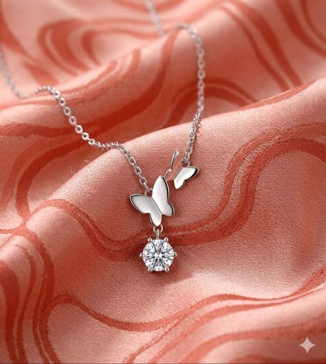 Dual Butterfly Round Moissanite Necklace