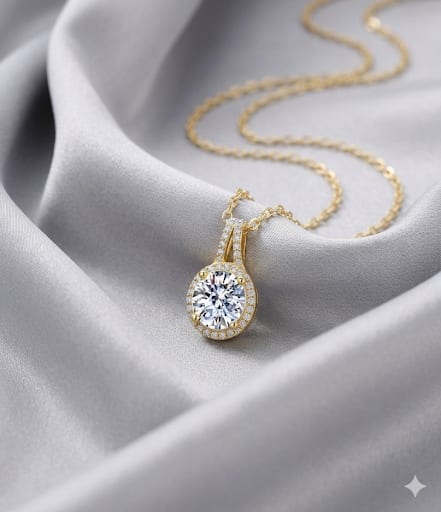 Round Brilliant Moissanite Halo Pendant
