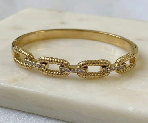 Gold and Diamond Link Bangle Bracelet