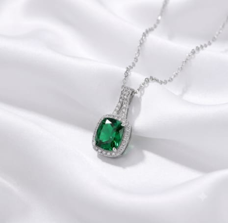 Cushion Cut Silver Halo Pendant Necklace