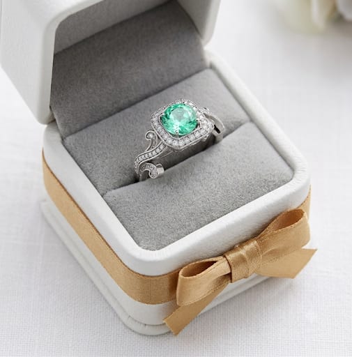 Vintage Inspired Emerald Halo Ring